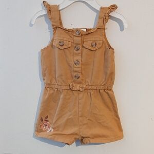 Tan Kids Romper with Floral Embroidery